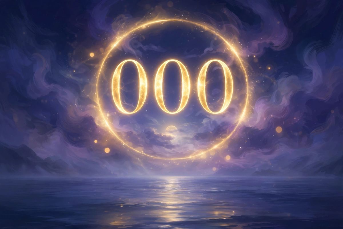 Angel number 000 in golden light — 000 is often read as a sign of wholeness, a fresh cycle, and endless possibility.