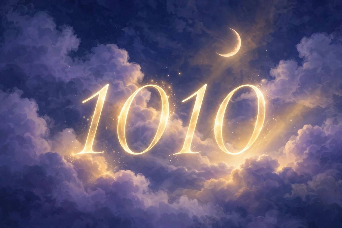 Angel number 1010 in golden light — 1010 is often read as a sign of growth, change, and trusting the path ahead.