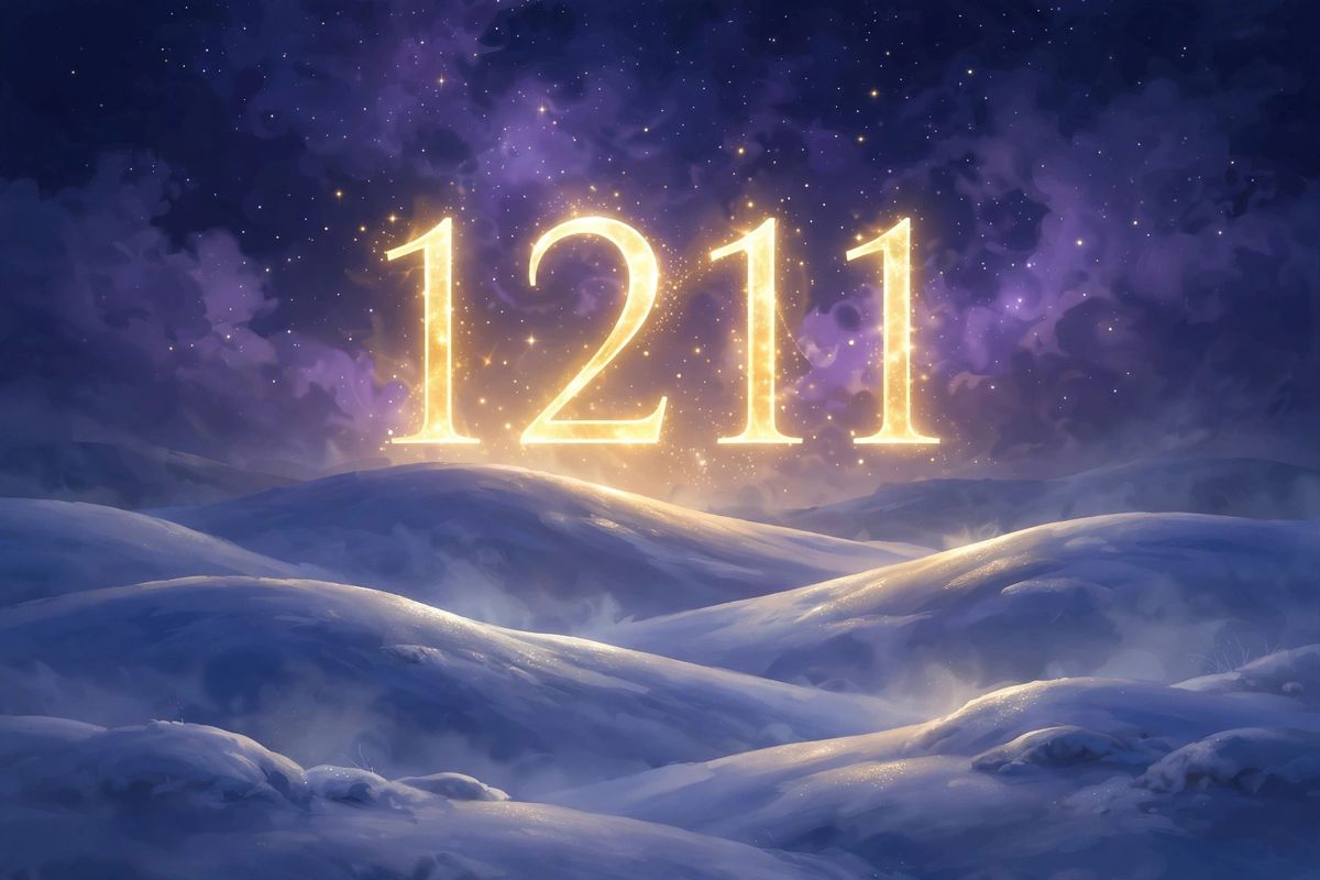 Angel number 1211 in golden light — 1211 is often read as a sign of staying positive and trusting that change is guiding you.