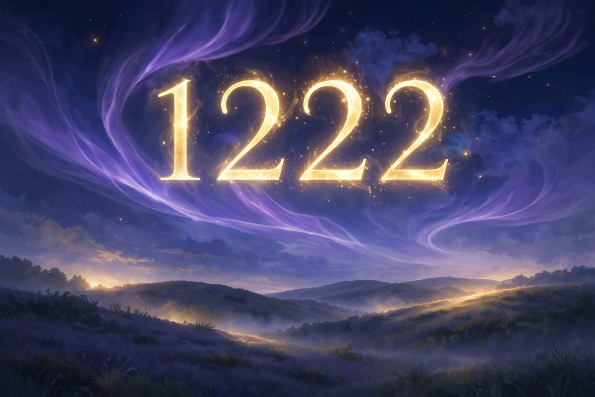 Angel number 1222 in golden light — 1222 is often read as a sign of trust, patience, and things falling into place.