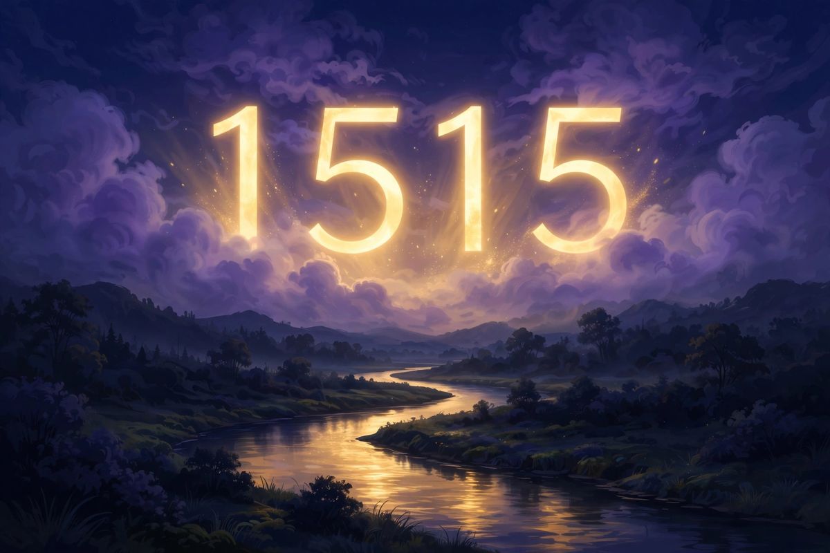 Angel number 1515 in golden light — 1515 is often read as a sign of big change coming, and staying positive through it.