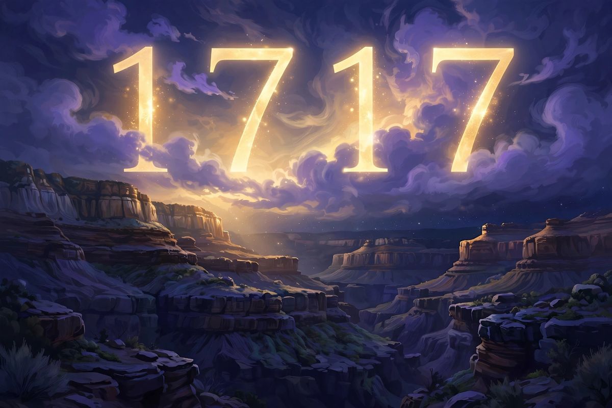 Angel number 1717 in golden light — 1717 is often read as a sign of luck, independence, and following your inner voice.