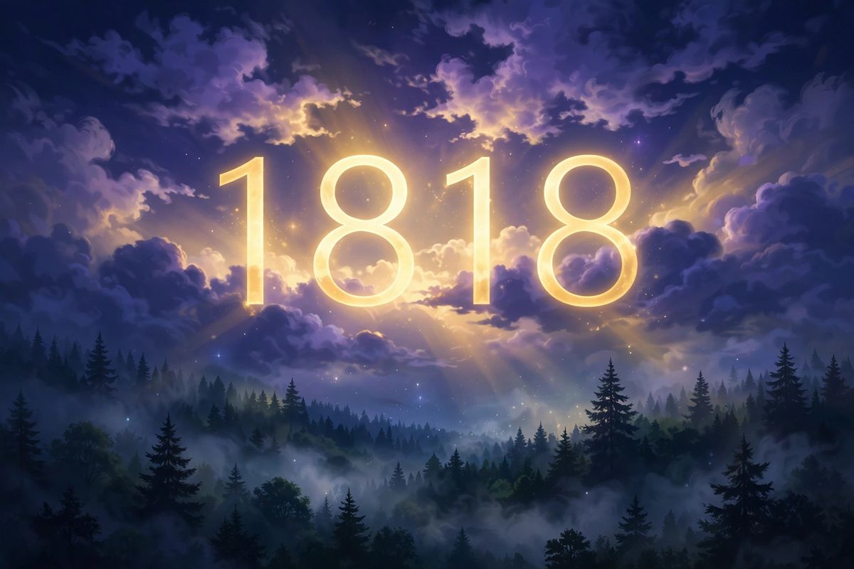 Angel number 1818 in golden light — 1818 is often read as a sign of abundance, hard work paying off, and a cycle ending well.