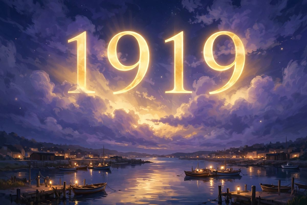 Angel number 1919 in golden light β 1919 is often read as a sign of an old chapter closing and a kinder one opening.