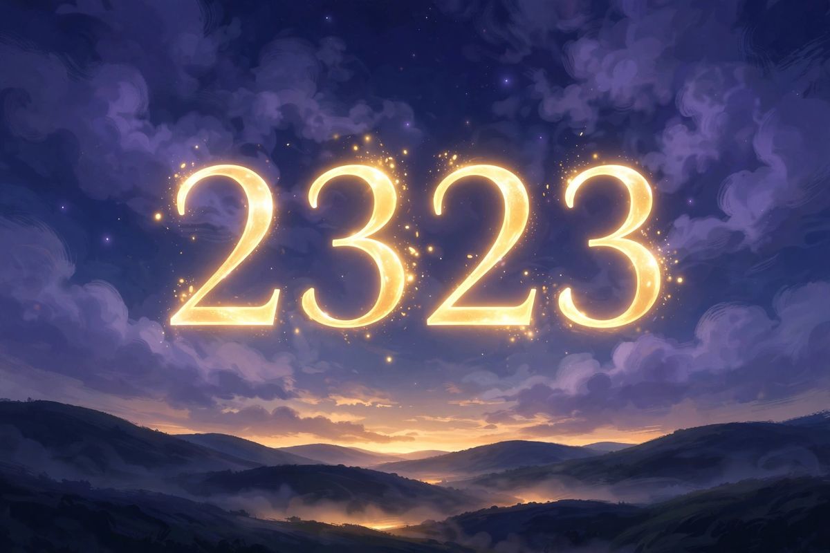 Angel number 2323 in golden light — 2323 is often read as a sign of balance, teamwork, and trusting the journey.