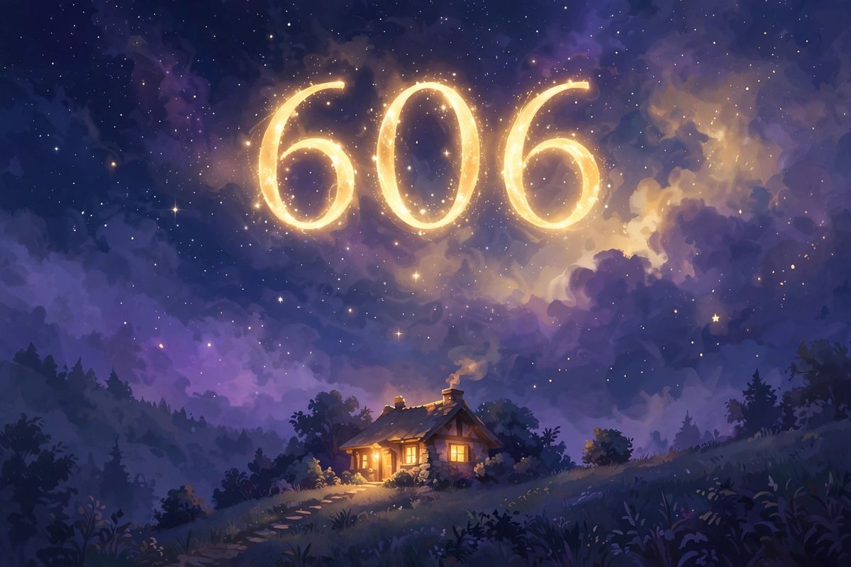 Angel number 606 in golden light — 606 is often read as a sign of home, family, and care coming back into balance.