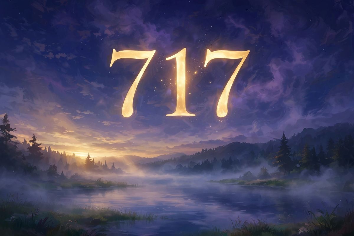Angel number 717 in golden light — 717 is often read as a sign of inner growth, luck, and trusting your inner voice.