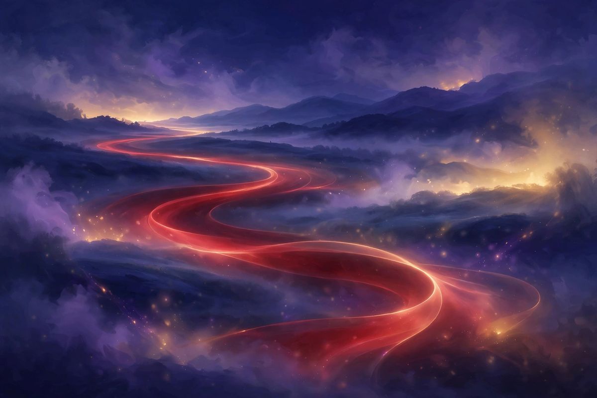 A red ribbon of light — blood in dreams often ties to energy, family bonds, and strong feelings.