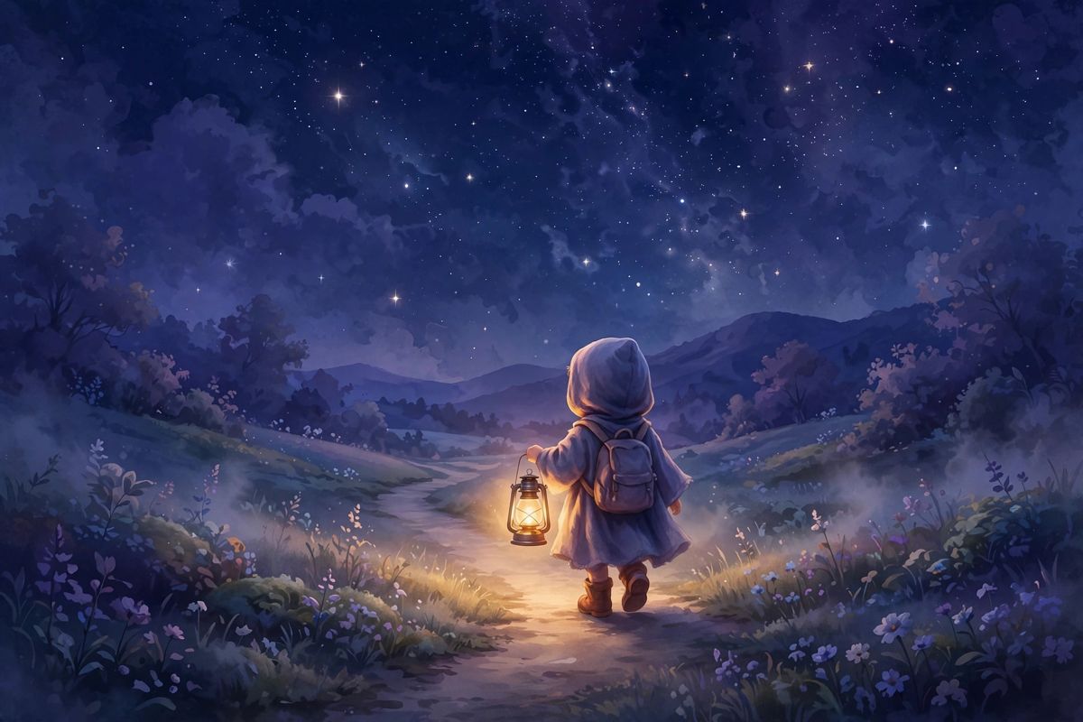 A child with a lantern — child dreams often point to innocence, memories, or a new start.