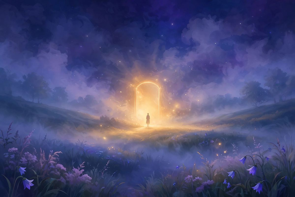 A doorway of warm light — dreaming of someone who has passed often feels like a visit.