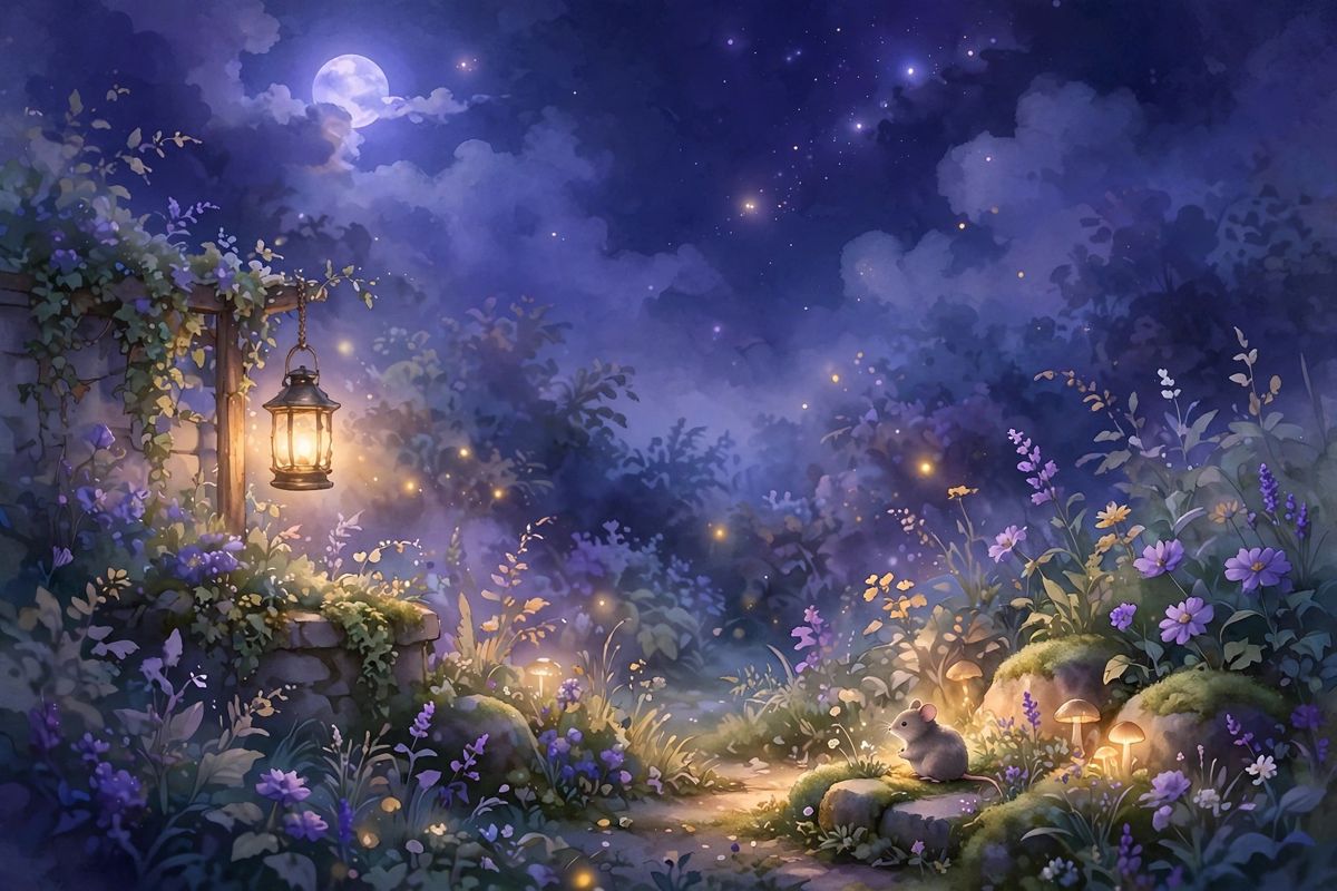 A small mouse in the moonlight — mouse dreams often point to small fears or quiet details.