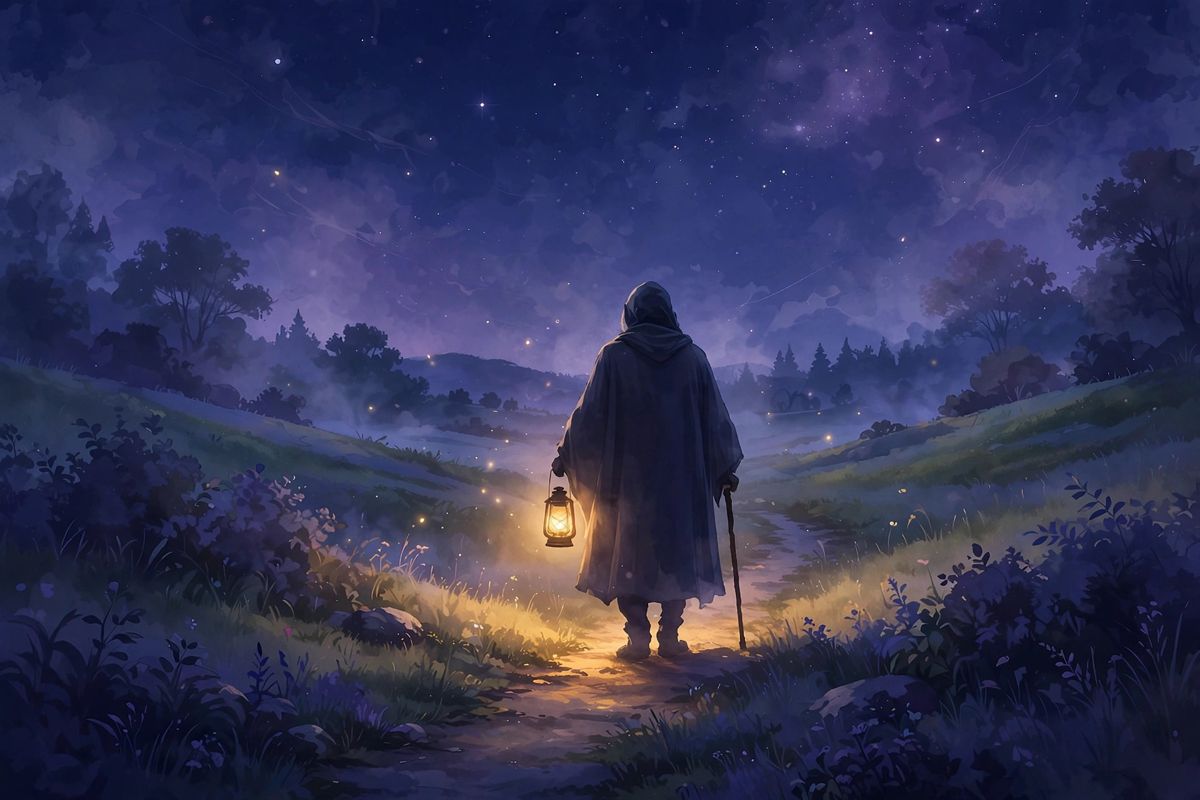 An old man with a lantern — such dreams often mean wisdom, guidance, and lessons from time.