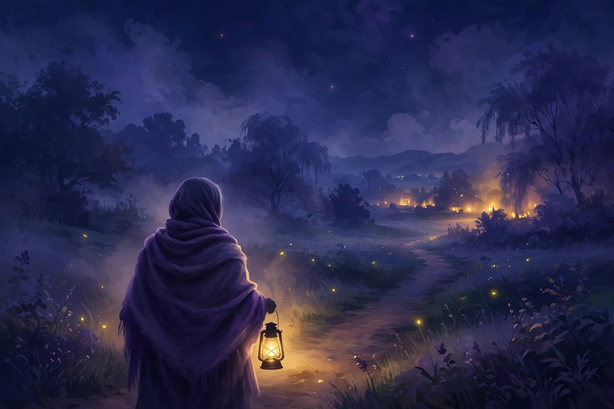 An old woman with a lantern — such dreams often mean wisdom, memory, and lessons from life.