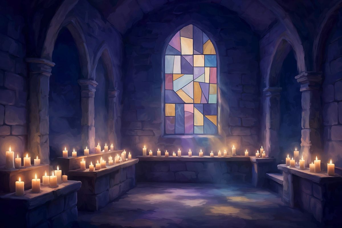 Candles in a quiet chapel — priest dreams often mean guidance, faith, and seeking answers.