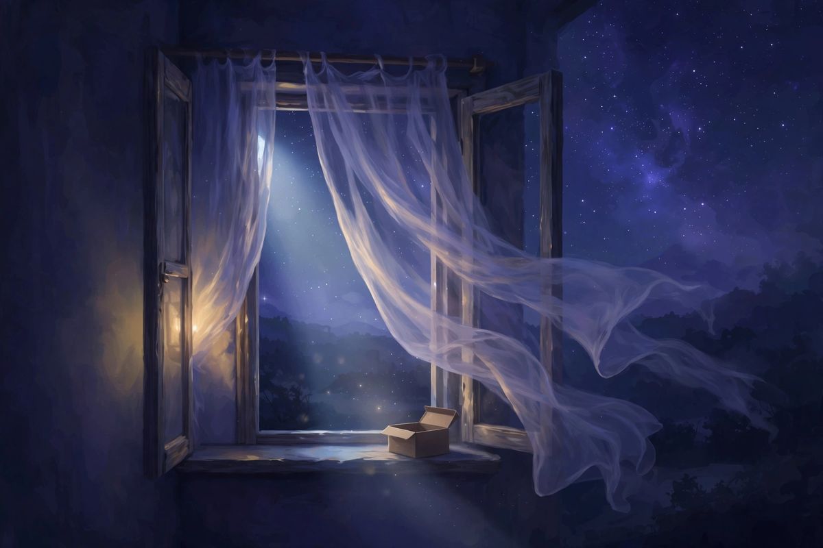 Moonlight through an open window — thief dreams often mean a fear of losing time, energy, or trust.