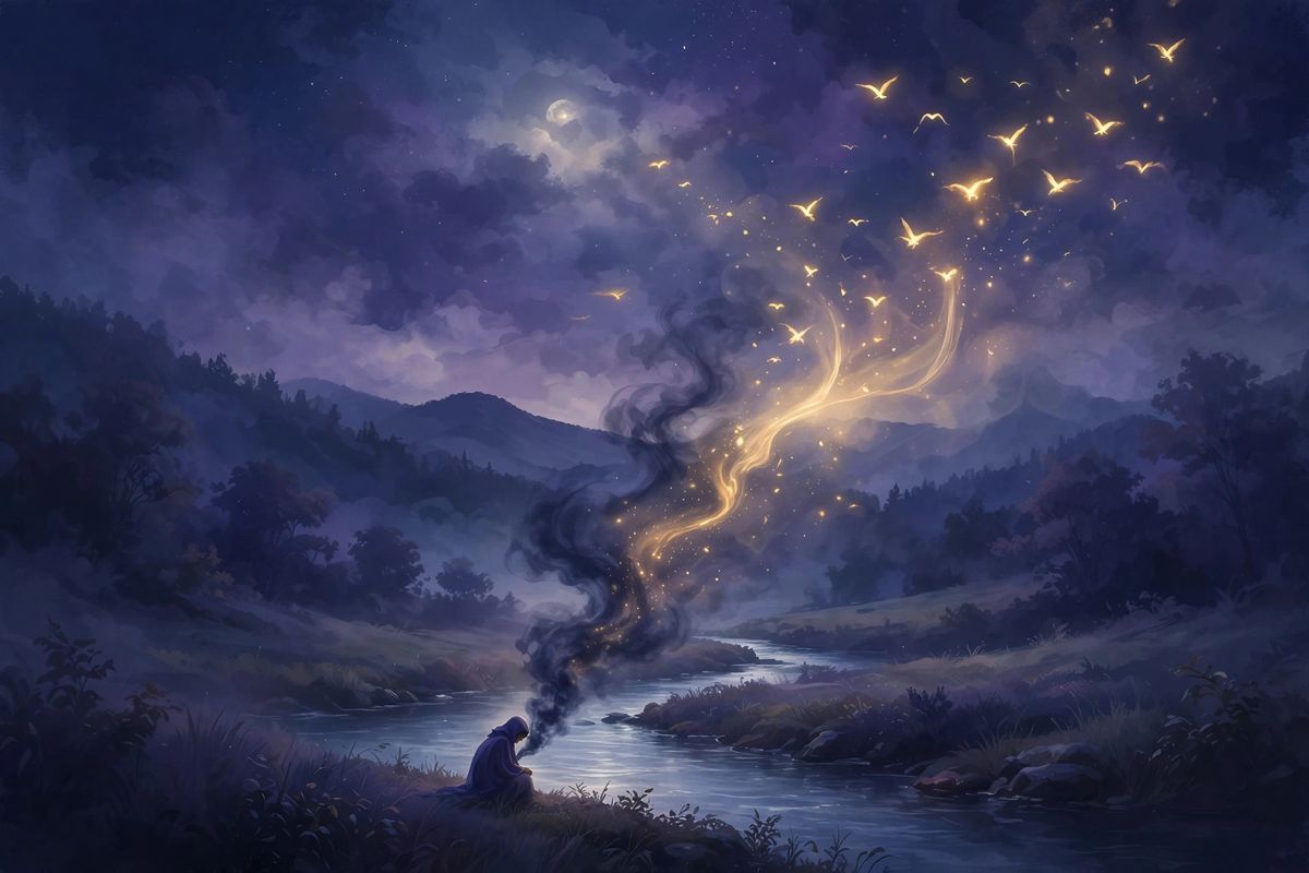 Letting dark mist go — vomiting in a dream often means you are ready to release something heavy.