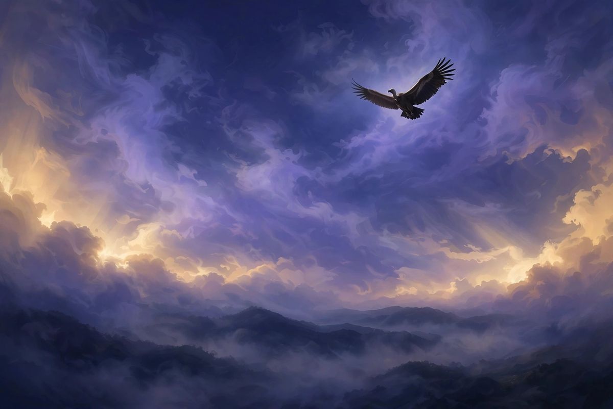A vulture circling in golden light — vulture dreams often mean patience and watching from far.