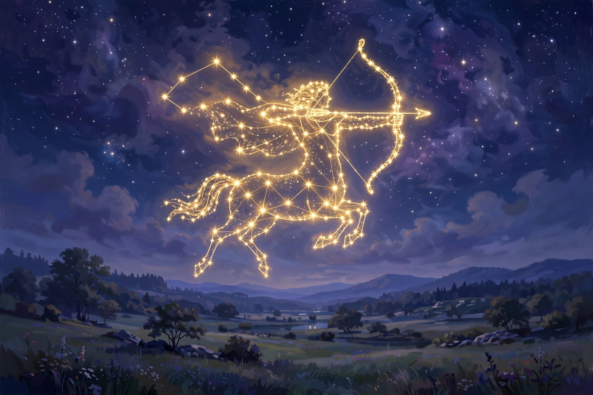 Sagittarius archer aiming at the late fall sky