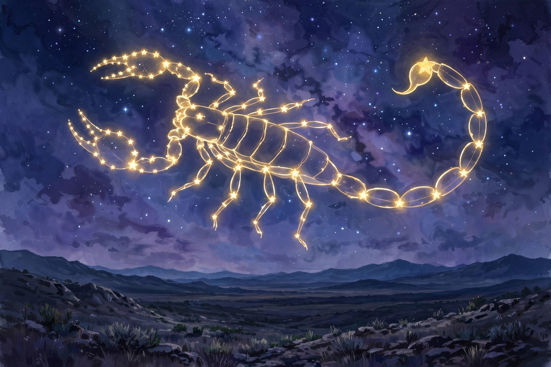 Scorpio scorpion under a deep fall night sky
